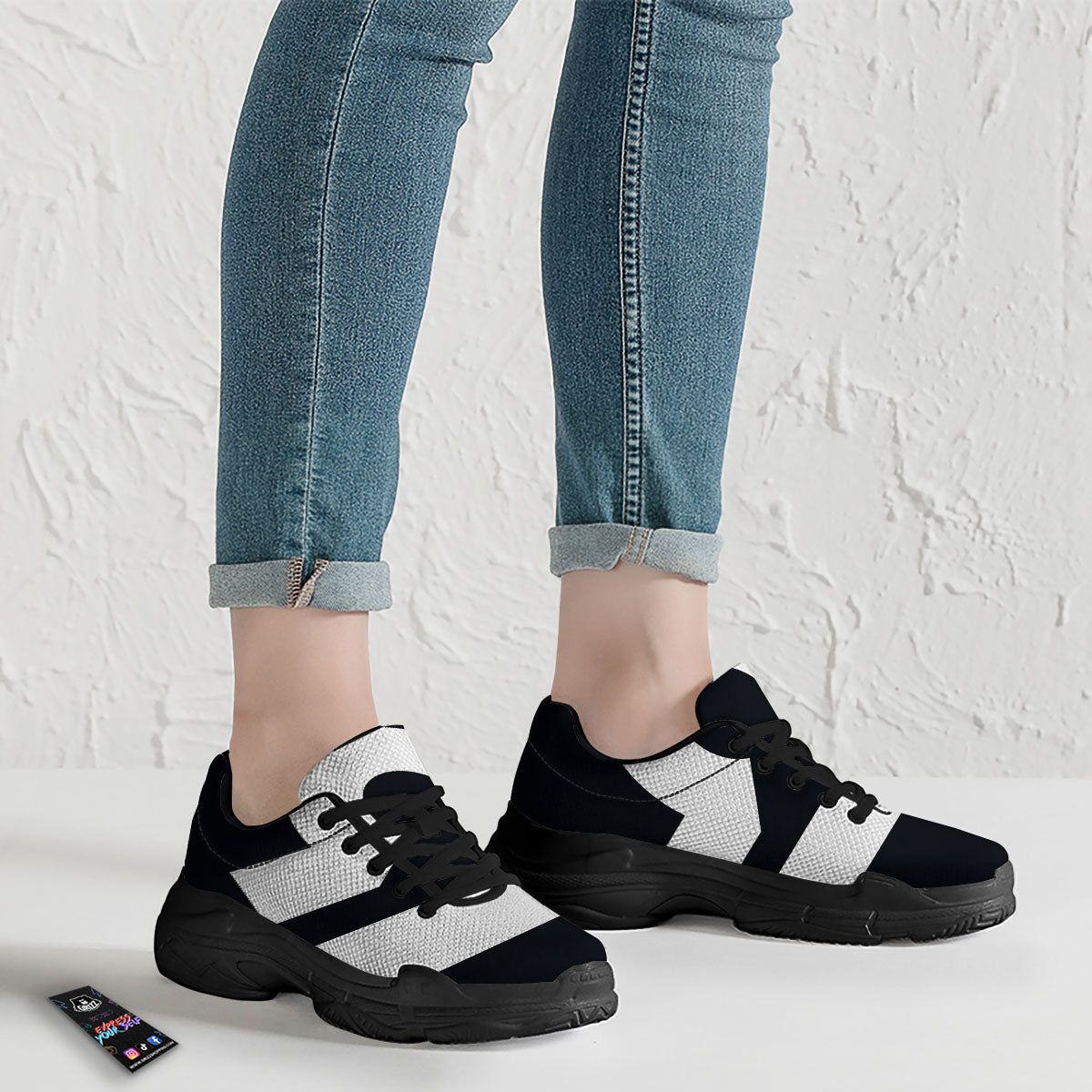 Libra Sign White And Black Print Black Chunky Shoes-grizzshop