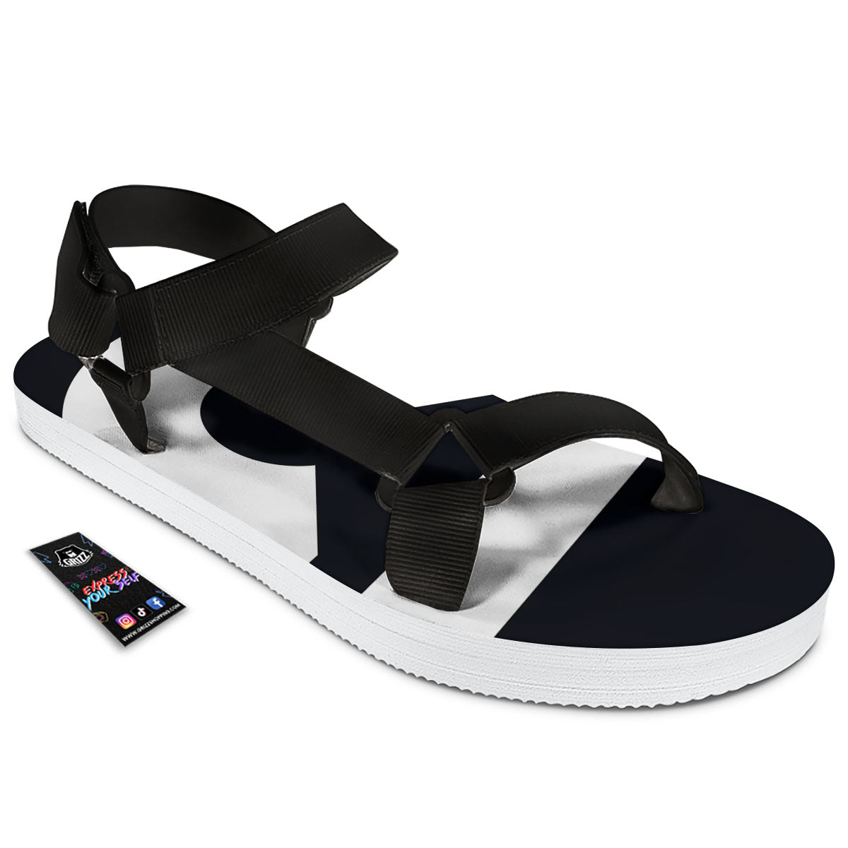 Libra Sign White And Black Print Black Open Toe Sandals-grizzshop