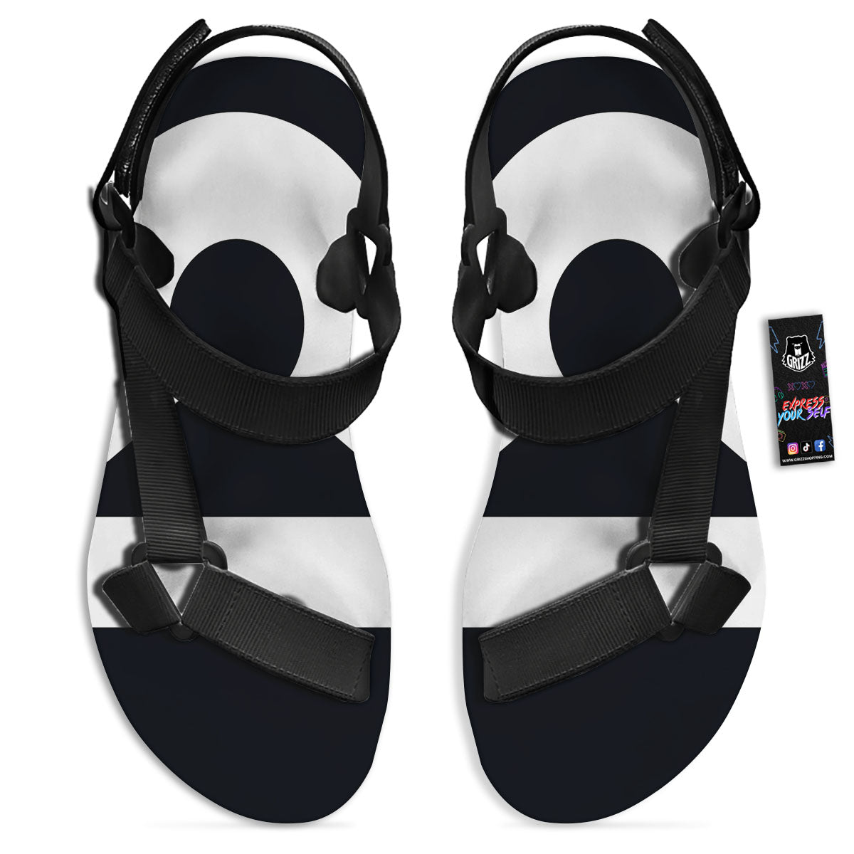 Libra Sign White And Black Print Black Open Toe Sandals-grizzshop