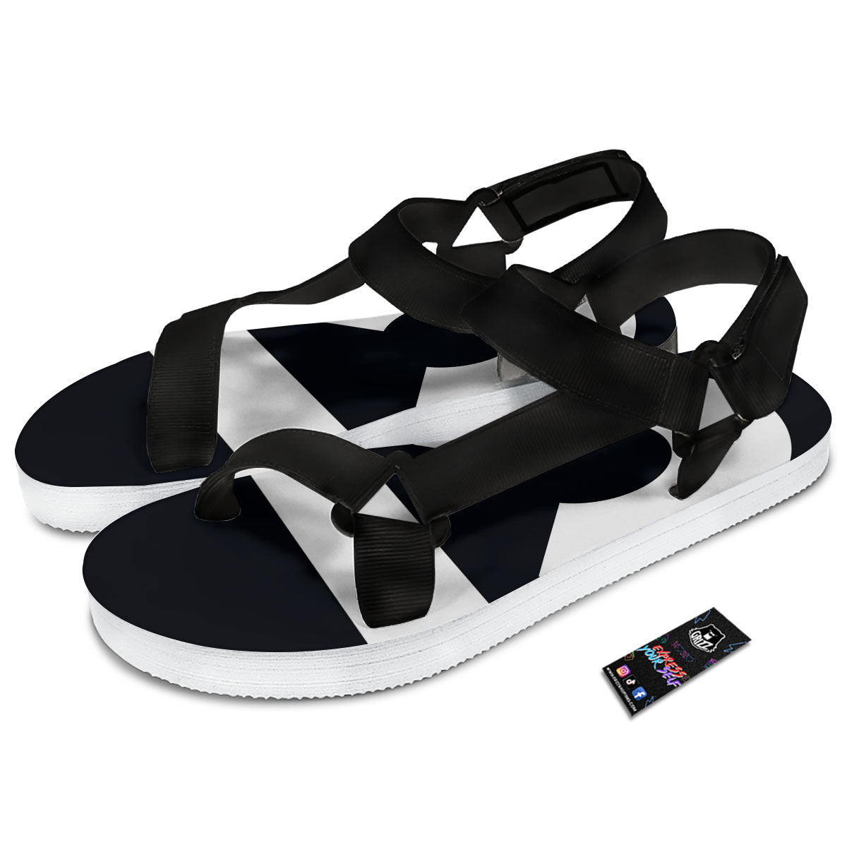 Libra Sign White And Black Print Black Open Toe Sandals-grizzshop