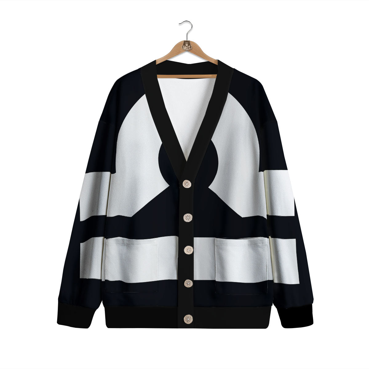 Libra Sign White And Black Print Cardigan-grizzshop