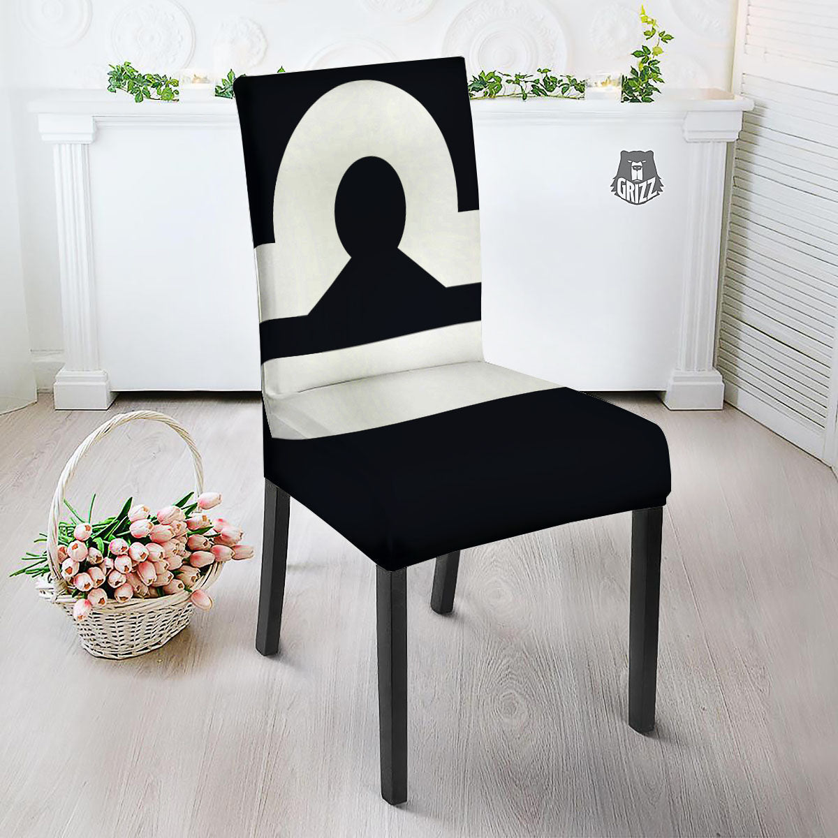 Libra Sign White And Black Print Dining Chair Slipcover-grizzshop