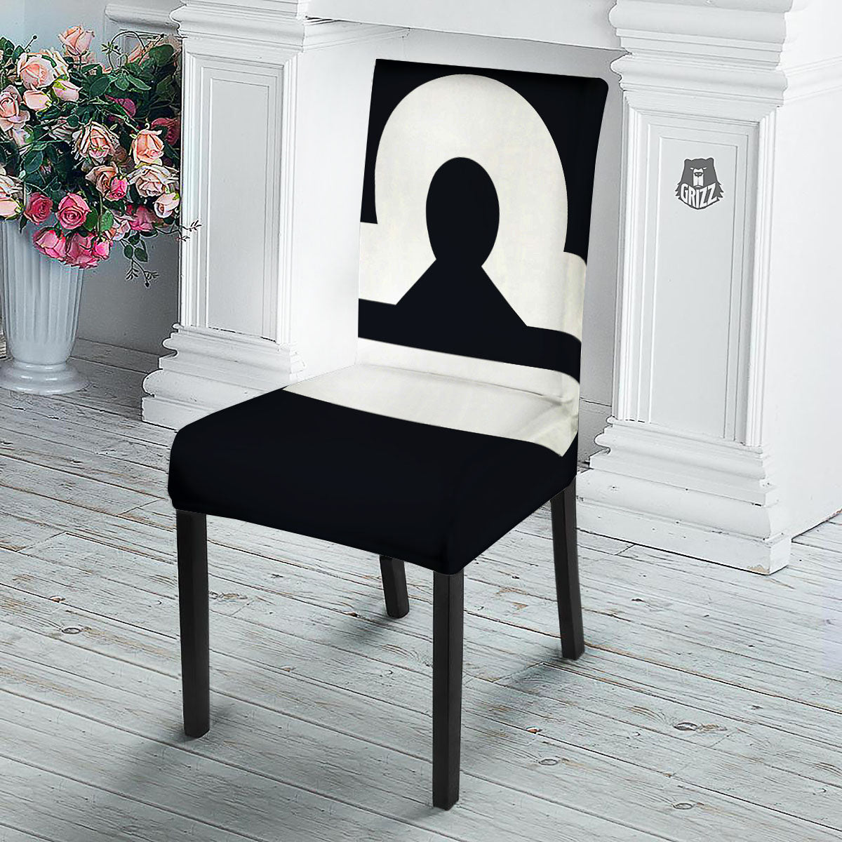 Libra Sign White And Black Print Dining Chair Slipcover-grizzshop