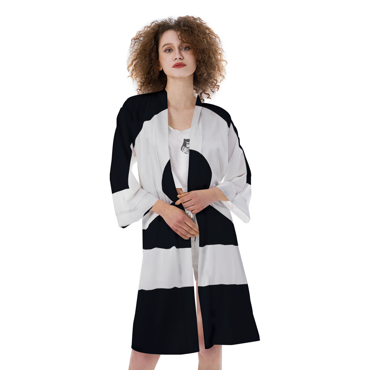 Libra Sign White And Black Print Kimono-grizzshop