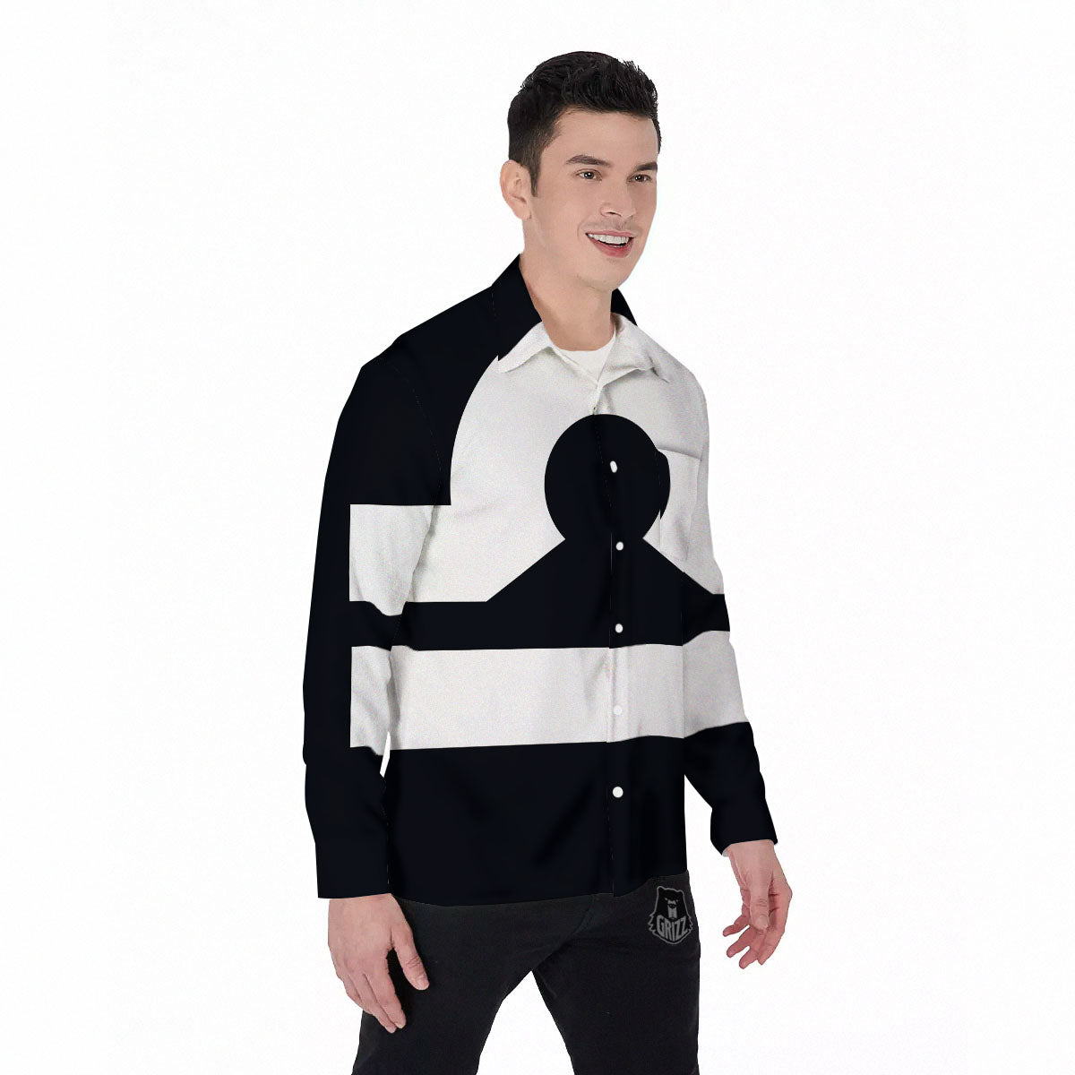 Libra Sign White And Black Print Men's Long Sleeve Shirts-grizzshop