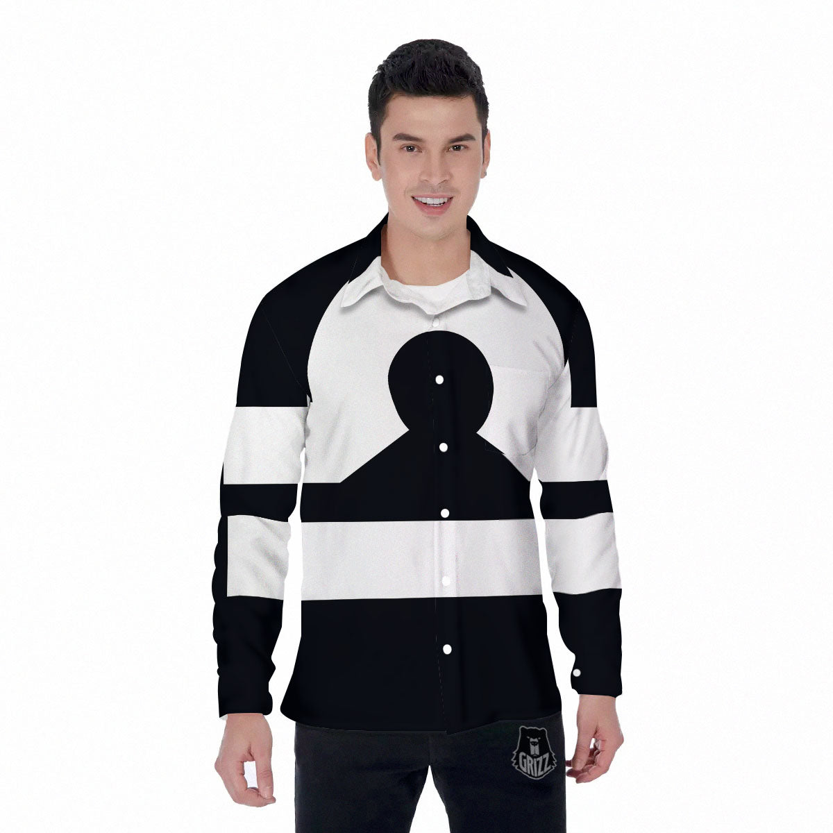 Libra Sign White And Black Print Men's Long Sleeve Shirts-grizzshop