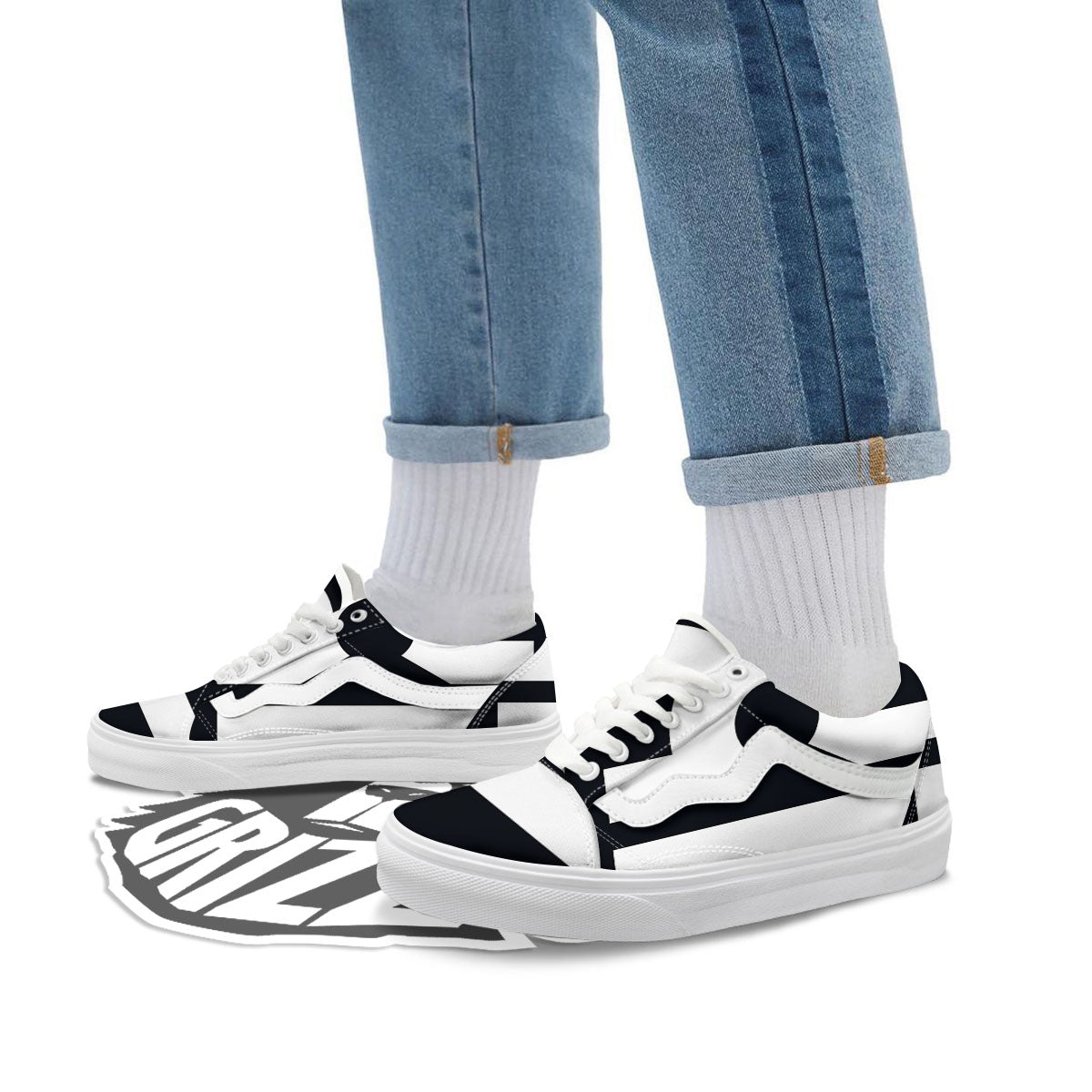 Libra Sign White And Black Print Skate Shoes-grizzshop