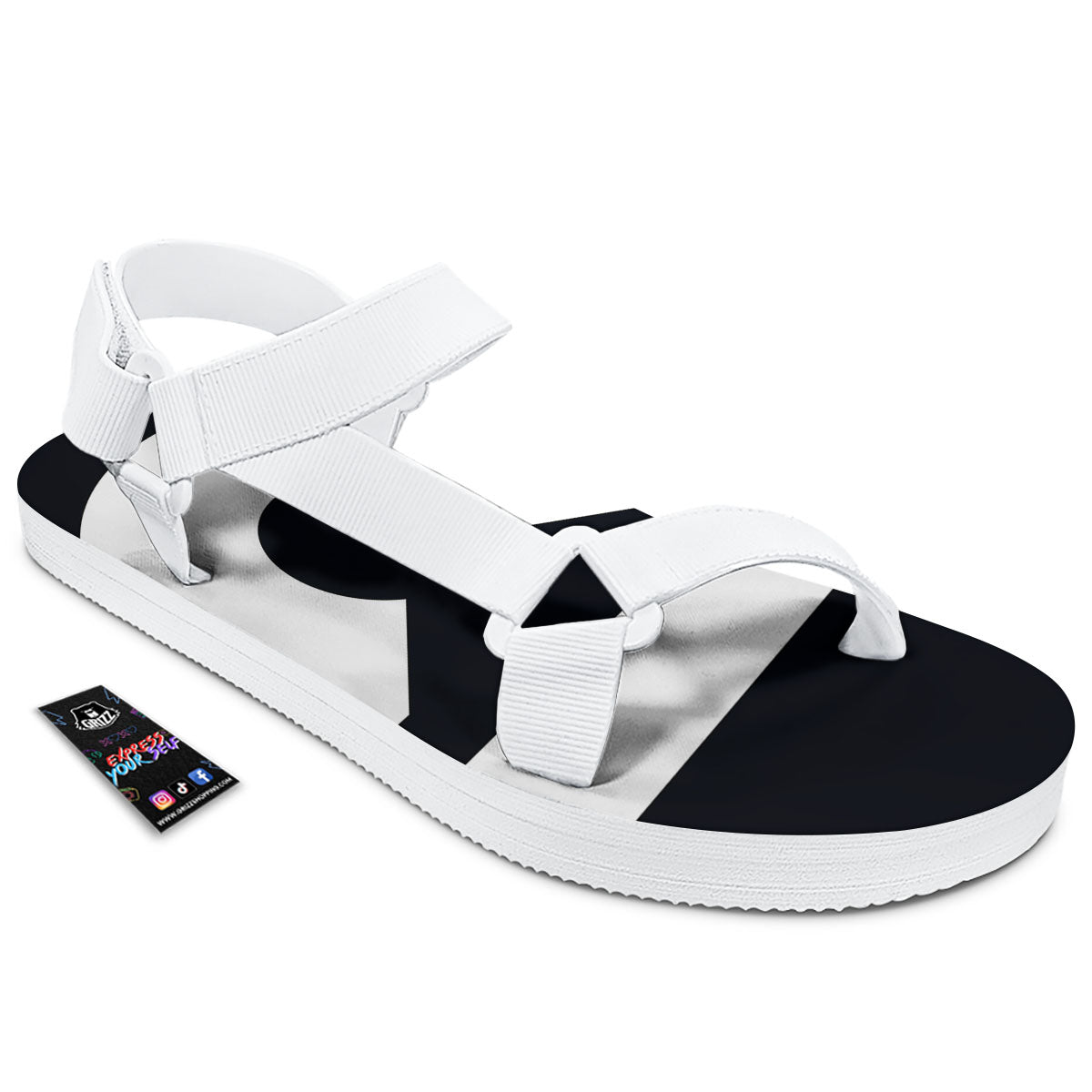 Libra Sign White And Black Print White Open Toe Sandals-grizzshop