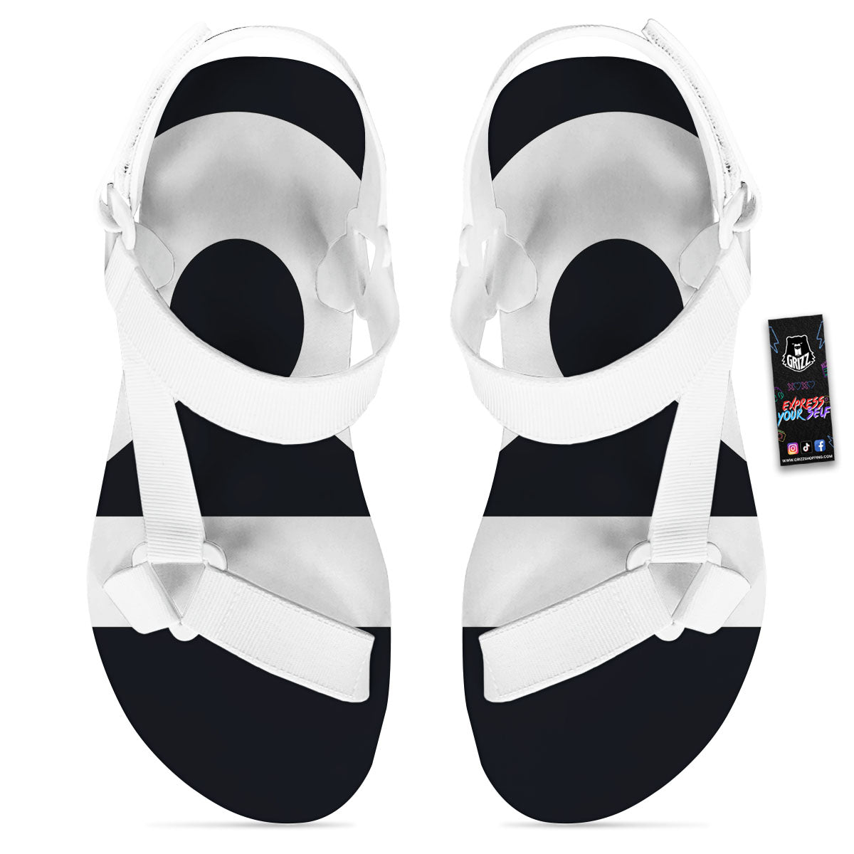 Libra Sign White And Black Print White Open Toe Sandals-grizzshop