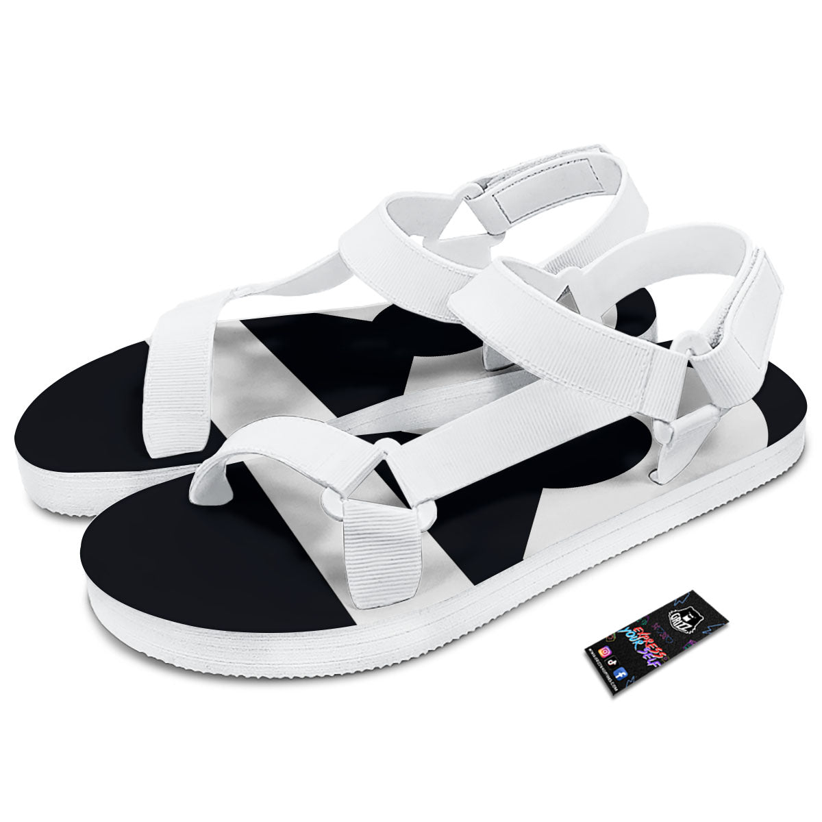 Libra Sign White And Black Print White Open Toe Sandals-grizzshop