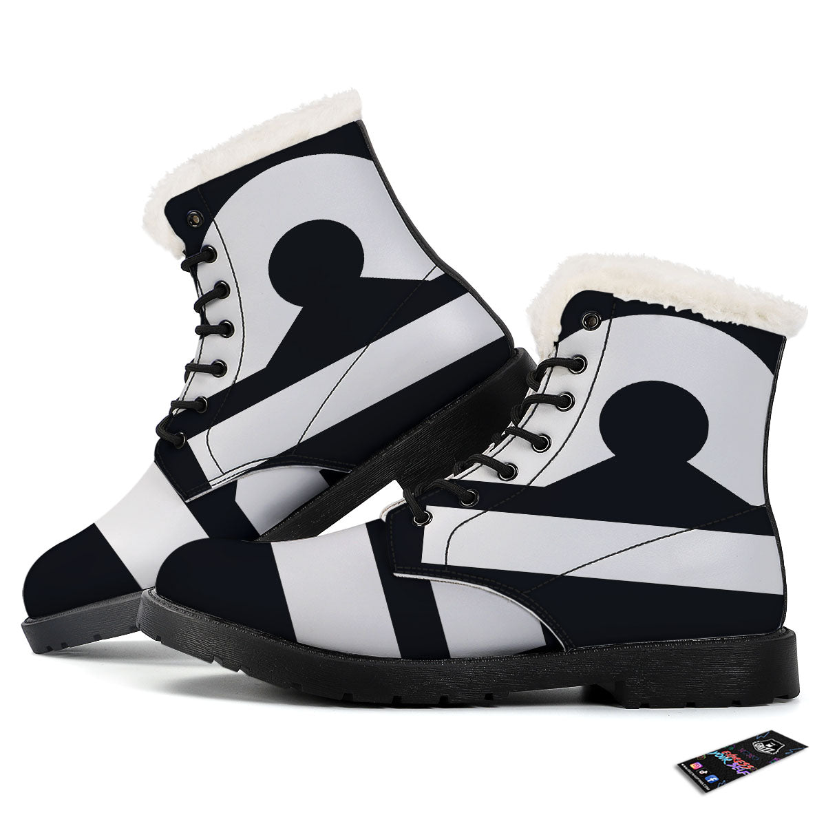 Libra Sign White And Black Print Winter Boots-grizzshop