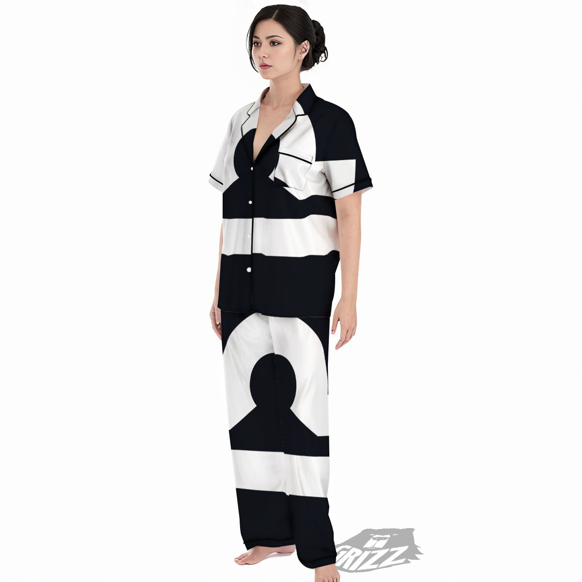 Libra Sign White And Black Print Women's Pajamas Set-grizzshop