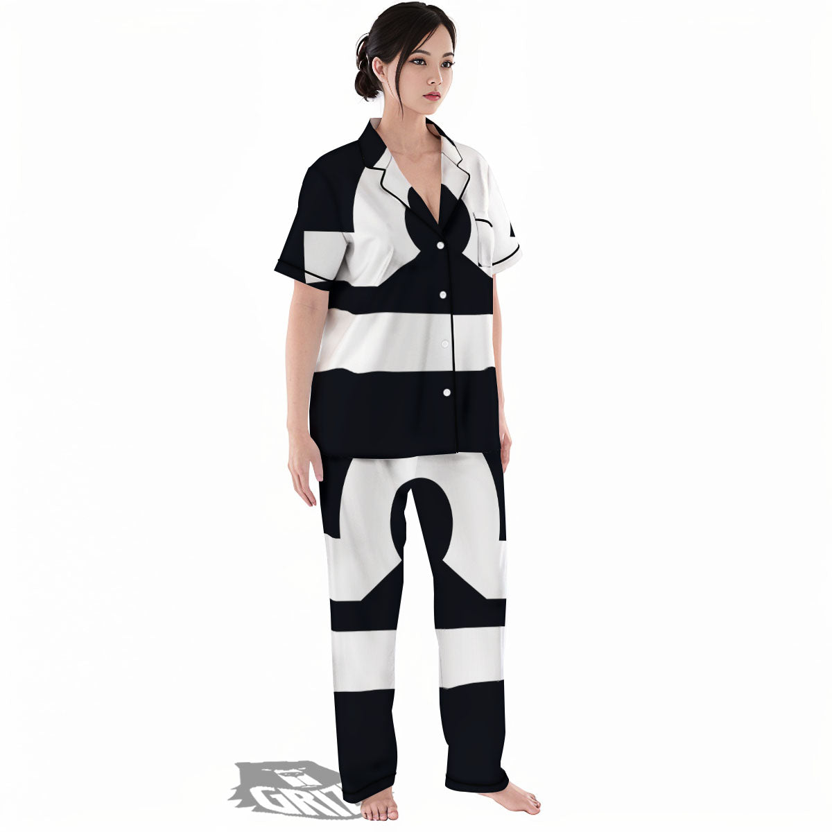 Libra Sign White And Black Print Women's Pajamas Set-grizzshop