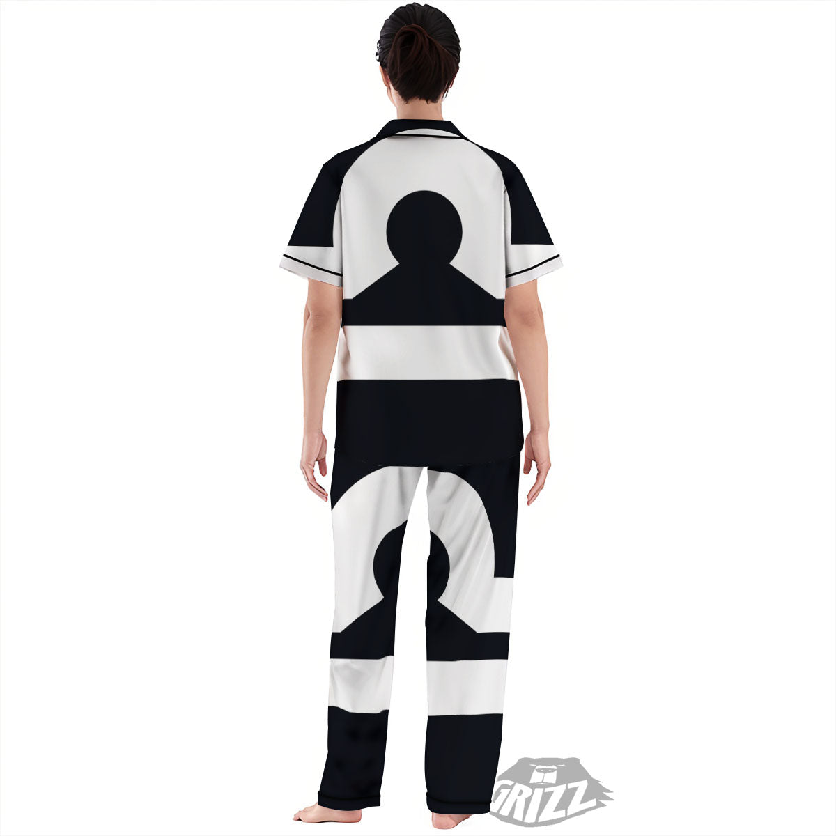 Libra Sign White And Black Print Women's Pajamas Set-grizzshop