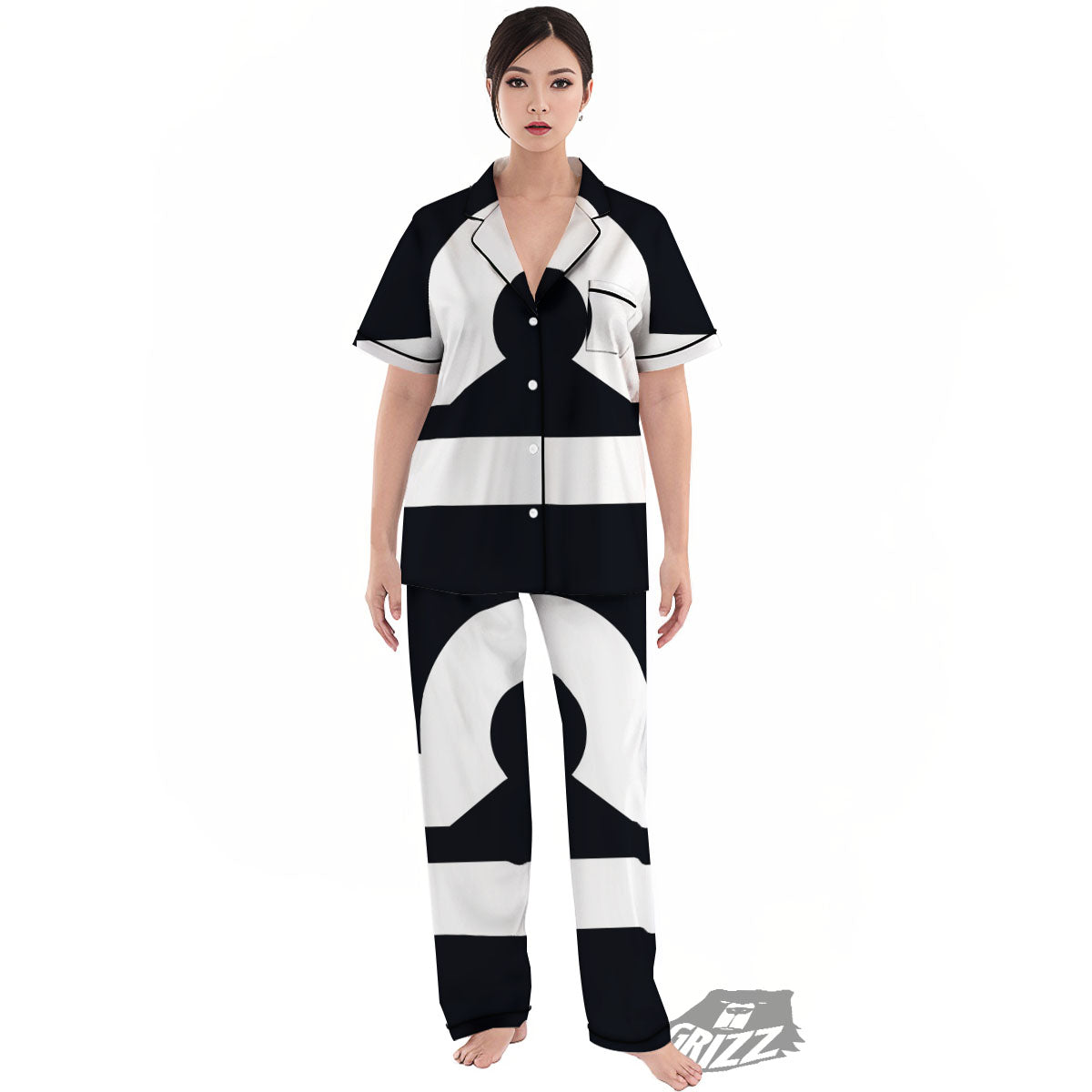 Libra Sign White And Black Print Women's Pajamas Set-grizzshop