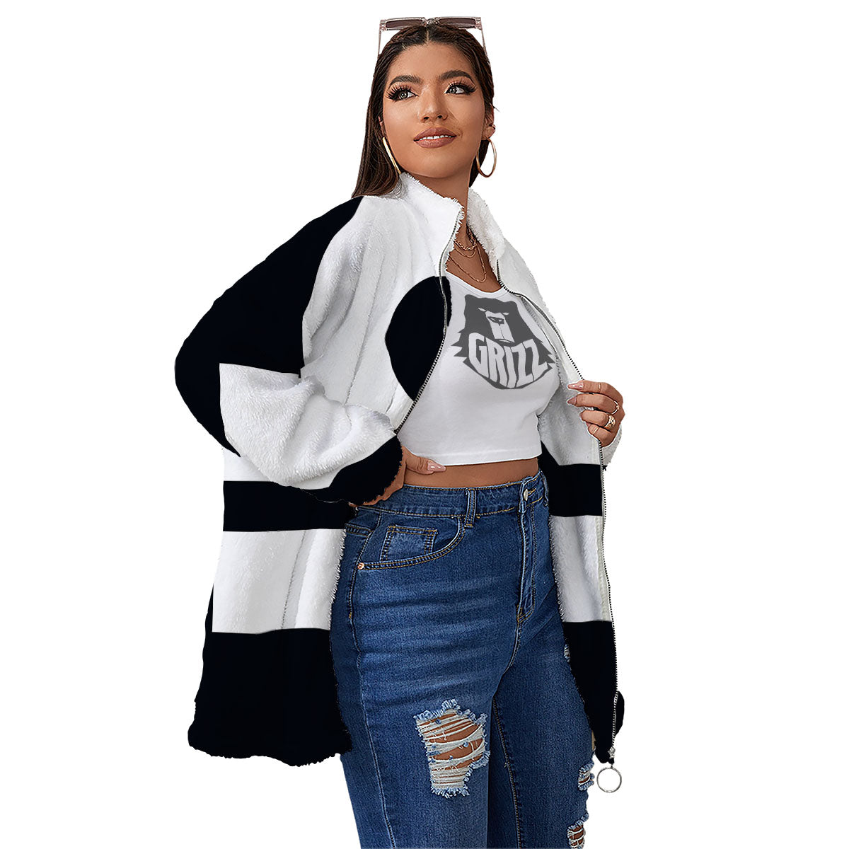 Libra Sign White And Black Print Women's Sherpa Jacket-grizzshop