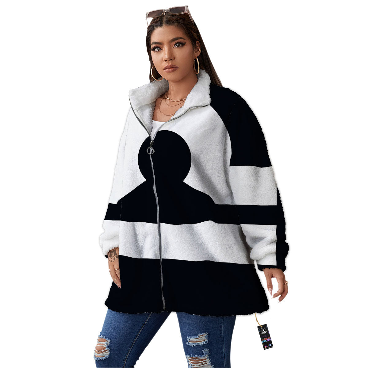 Libra Sign White And Black Print Women's Sherpa Jacket-grizzshop