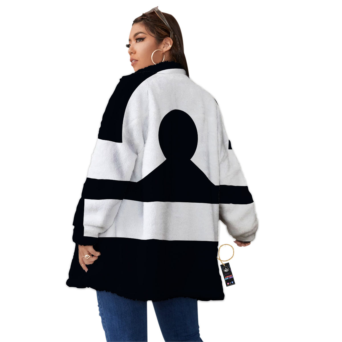 Libra Sign White And Black Print Women's Sherpa Jacket-grizzshop