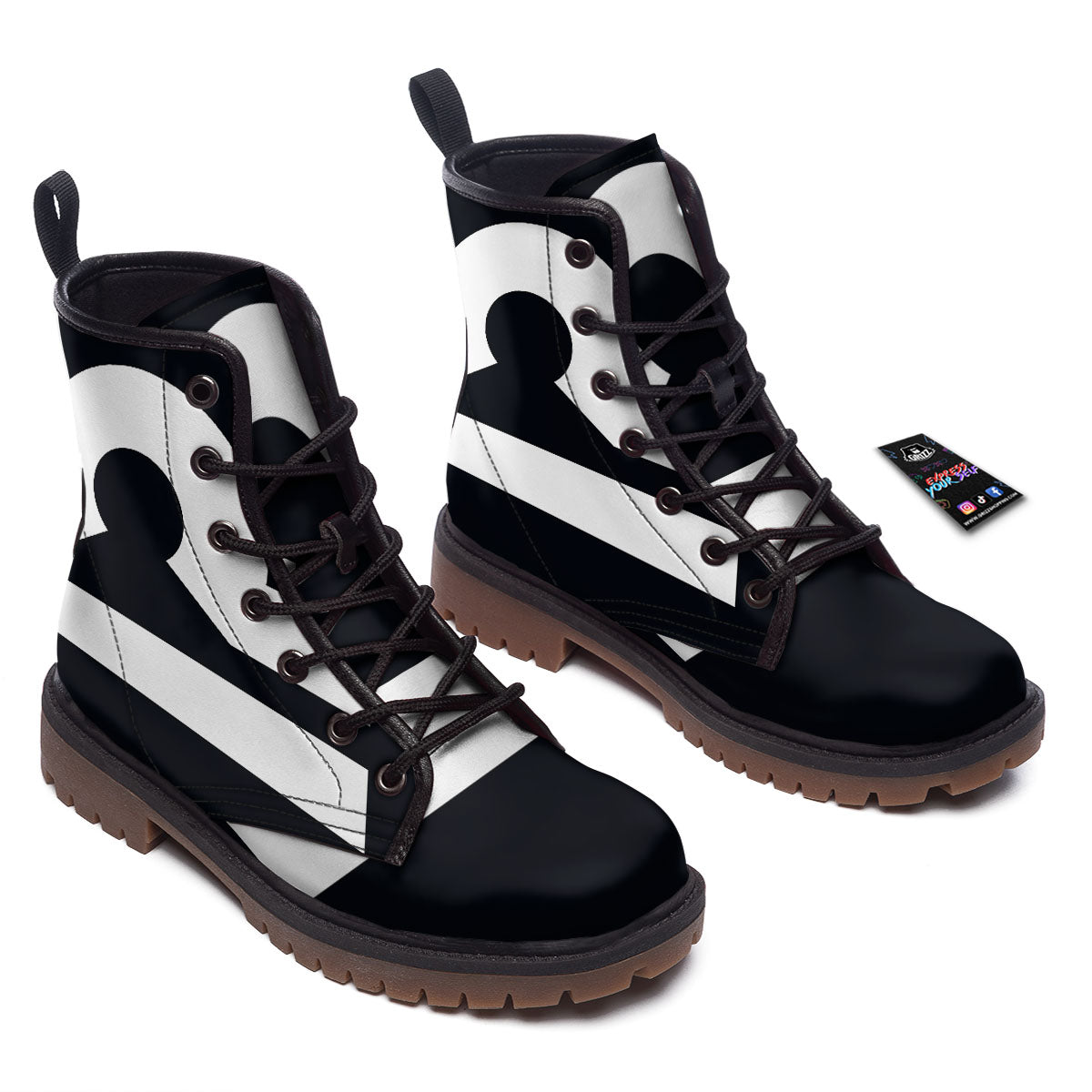 Libra Sign White And Black Print Work Boots-grizzshop