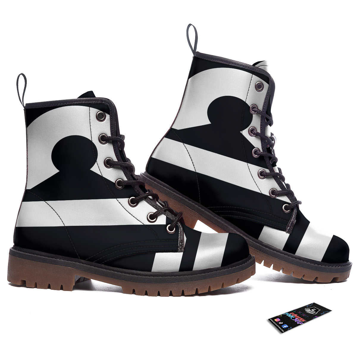 Libra Sign White And Black Print Work Boots-grizzshop