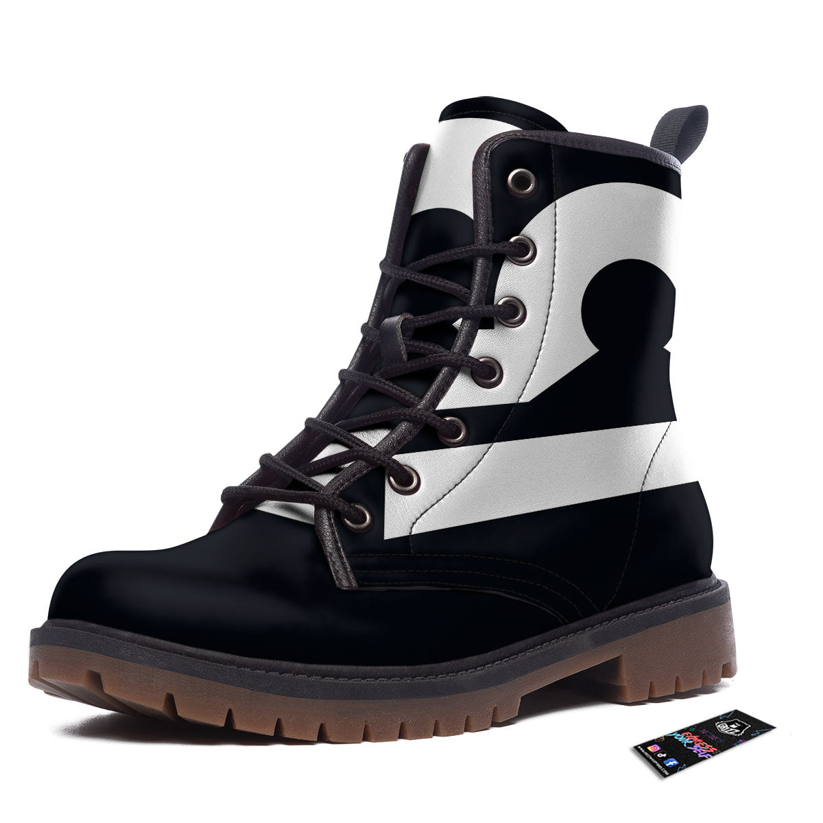 Libra Sign White And Black Print Work Boots-grizzshop