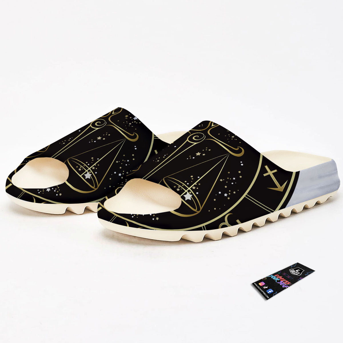 Libra Sign Black And Gold Print Sandals-grizzshop