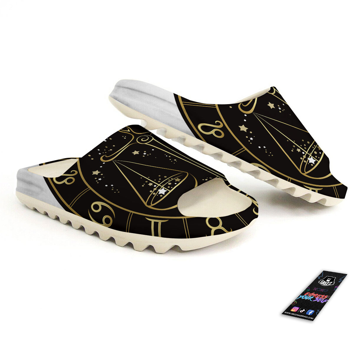 Libra Sign Black And Gold Print Sandals-grizzshop