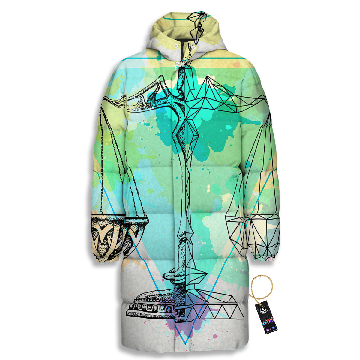 Libra Sign Colorful Print Long Down Jacket
