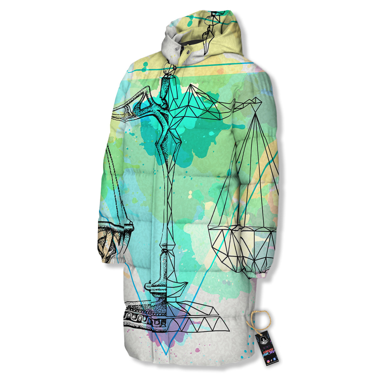 Libra Sign Colorful Print Long Down Jacket
