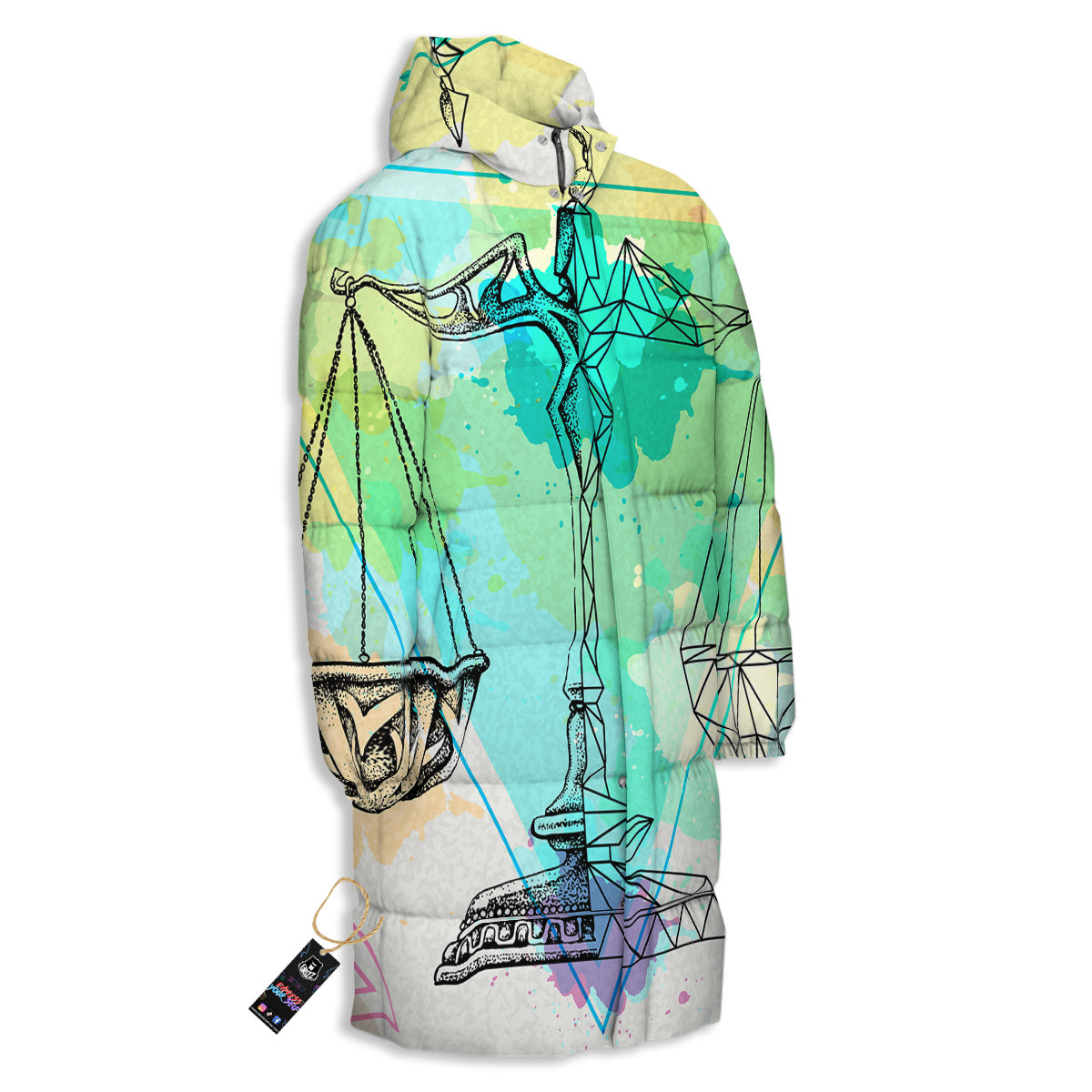 Libra Sign Colorful Print Long Down Jacket