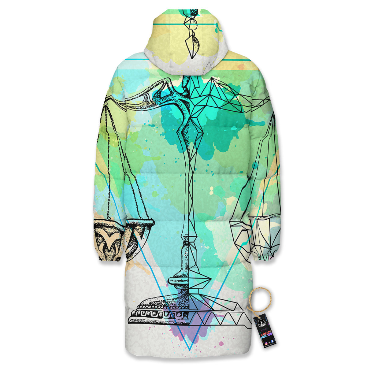 Libra Sign Colorful Print Long Down Jacket
