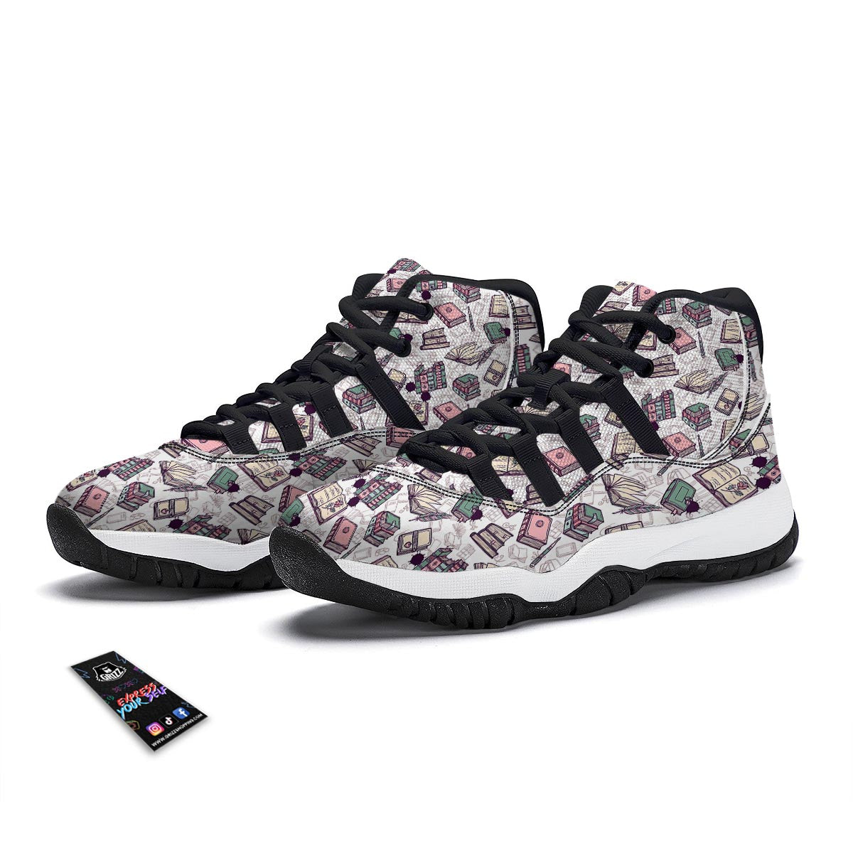 Library Librarian Book Lover Pattern Print Black Bball Shoes-grizzshop