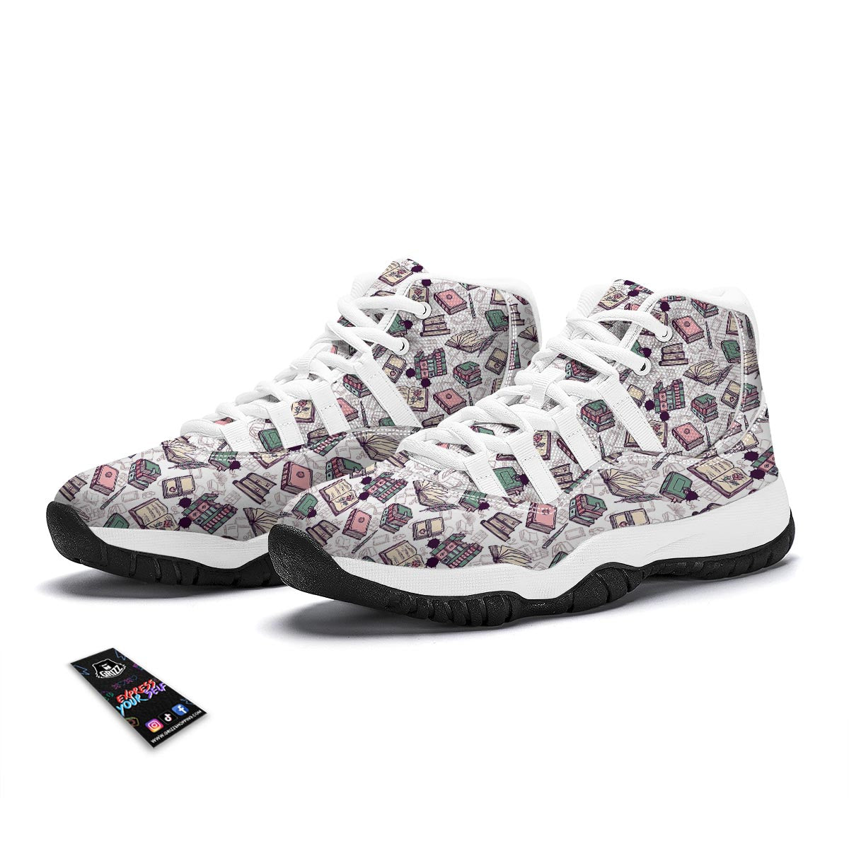 Library Librarian Book Lover Pattern Print White Bball Shoes-grizzshop