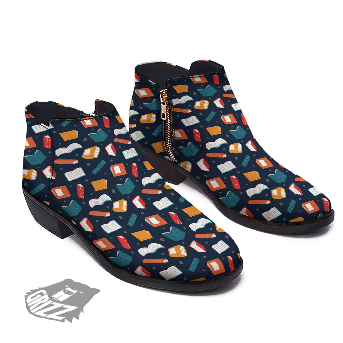 Library Reading Print Pattern Ankle Boots-grizzshop