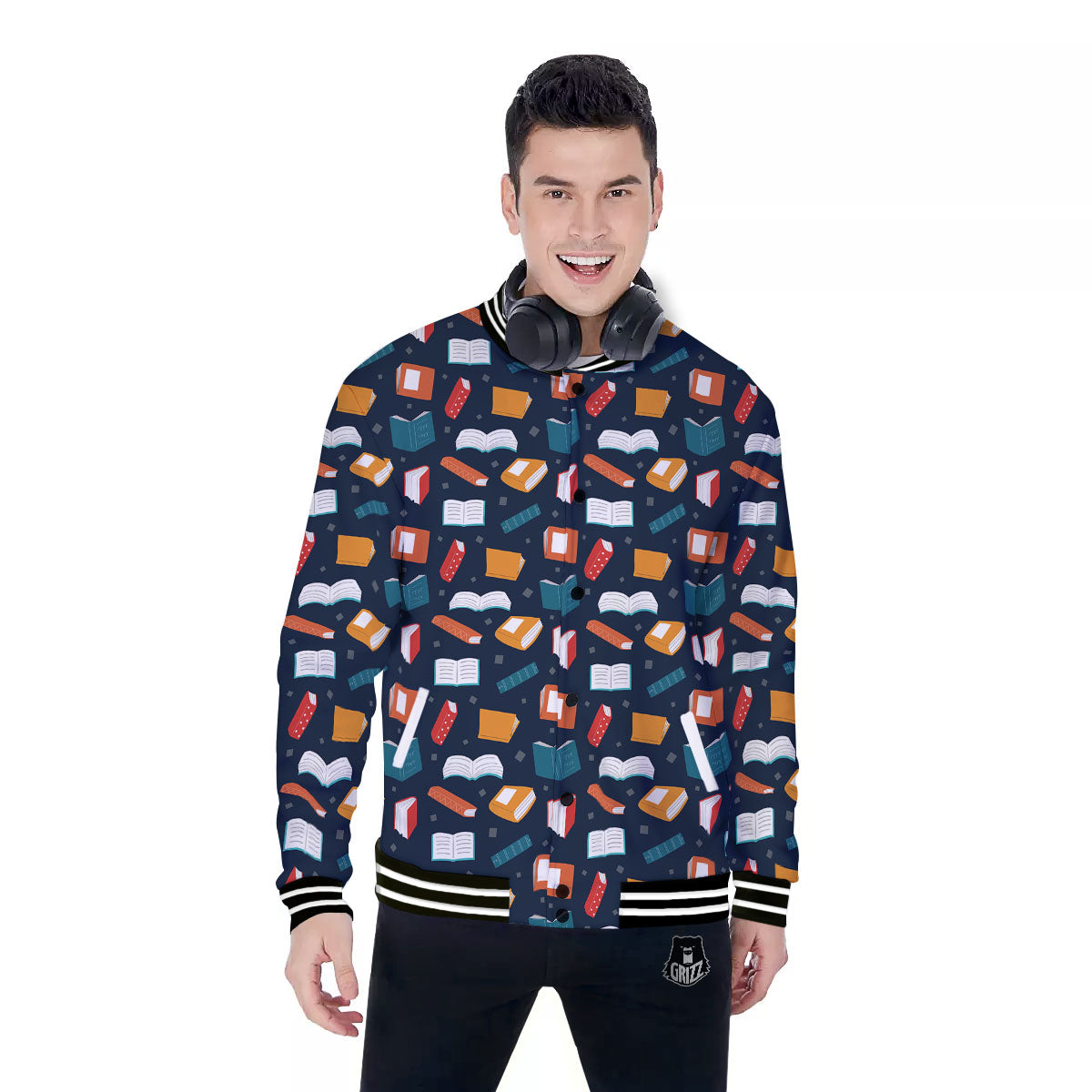 Library Reading Print Pattern Baseball Jacket-grizzshop