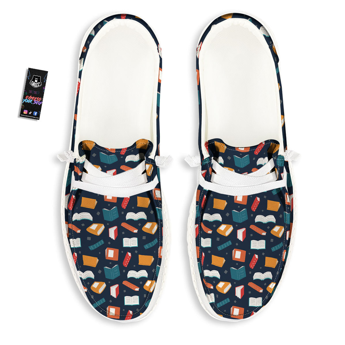 Library Reading Print Pattern Black Loafers-grizzshop