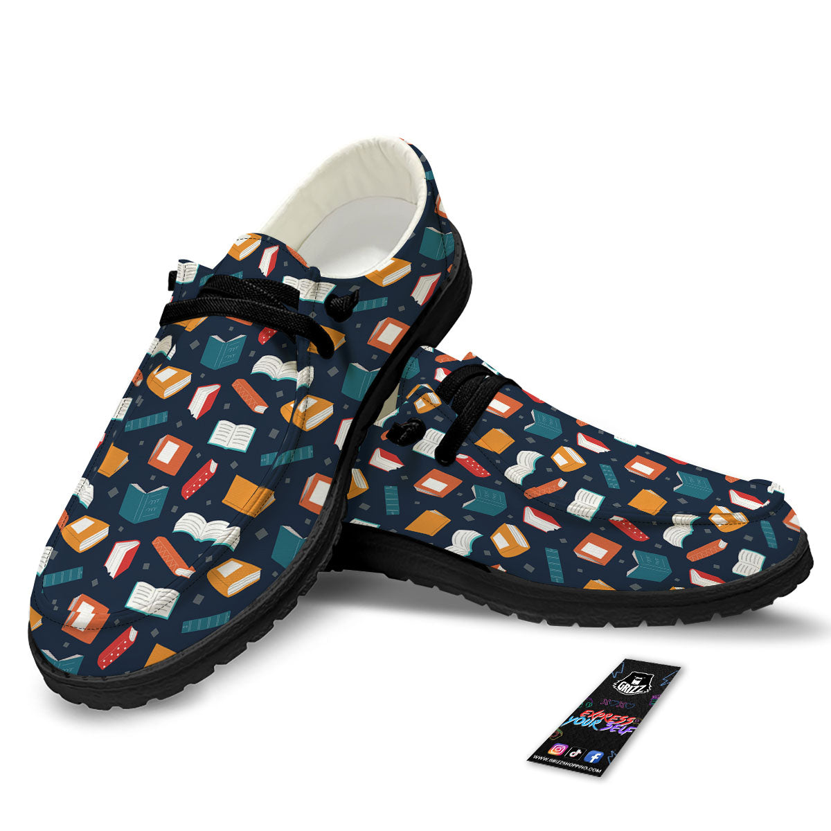 Library Reading Print Pattern Black Loafers-grizzshop