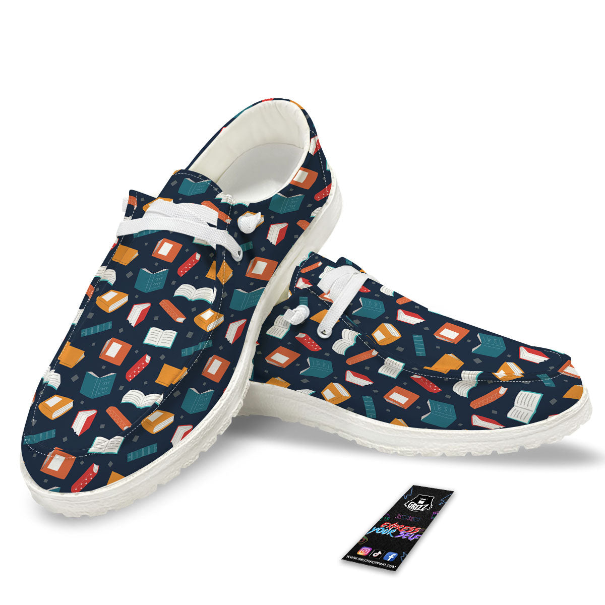 Library Reading Print Pattern Black Loafers-grizzshop