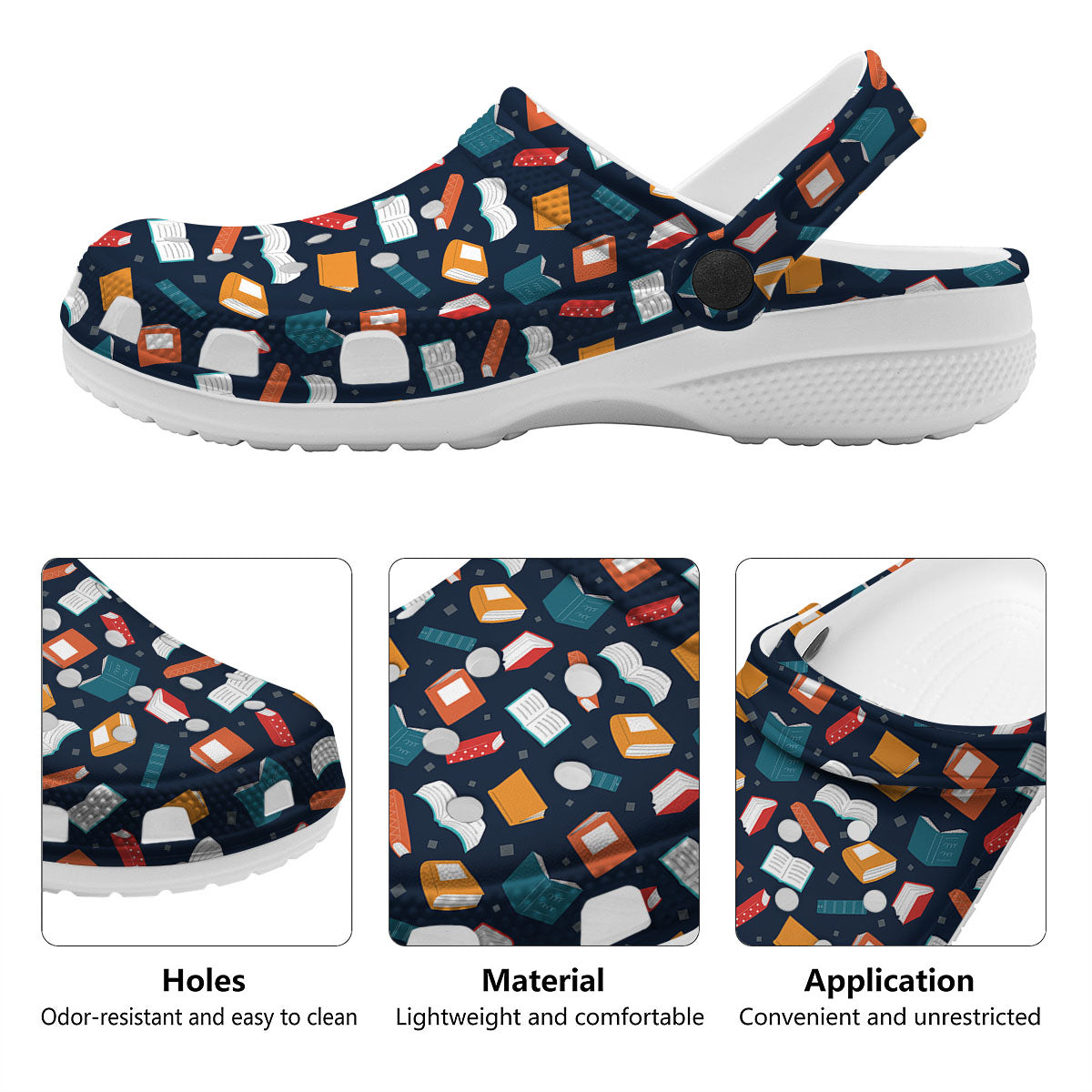 Library Reading Print Pattern Clog-grizzshop