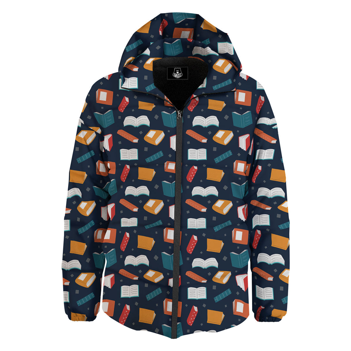 Library Reading Print Pattern Down Jacket-grizzshop
