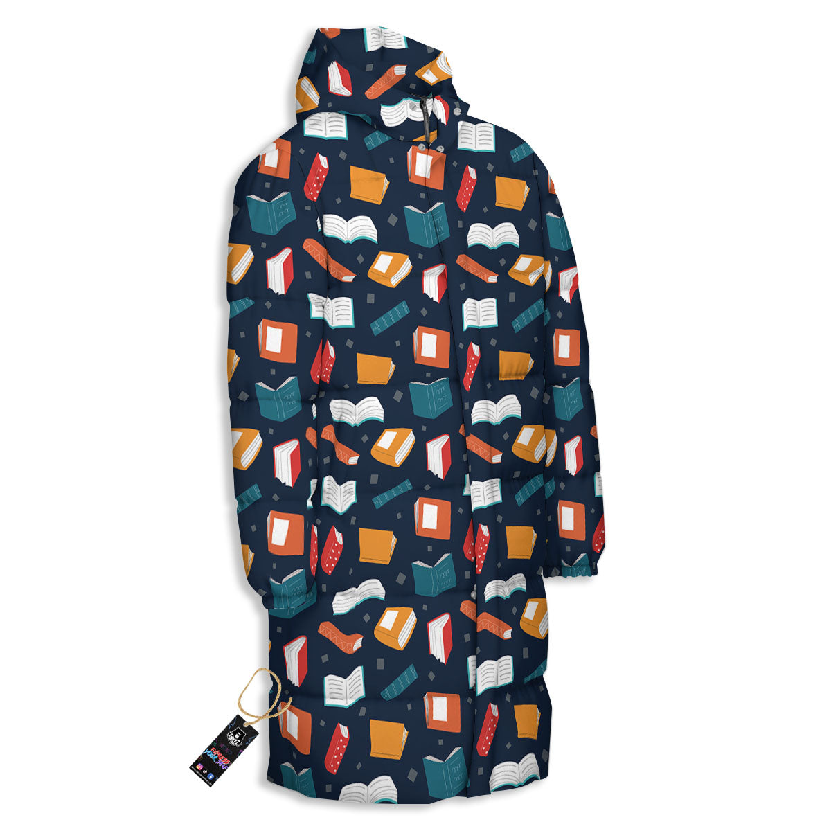 Library Reading Print Pattern Long Down Jacket-grizzshop
