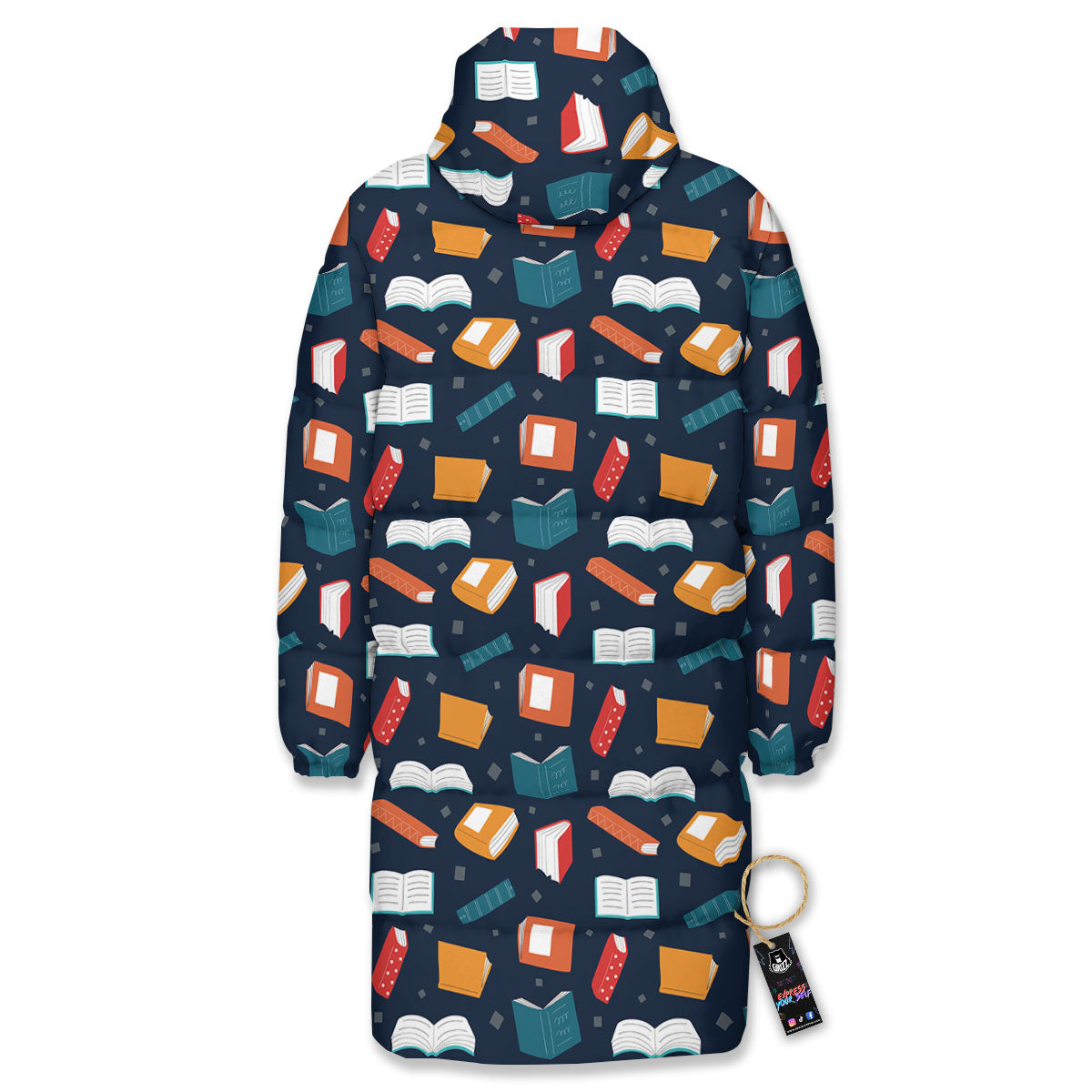 Library Reading Print Pattern Long Down Jacket-grizzshop
