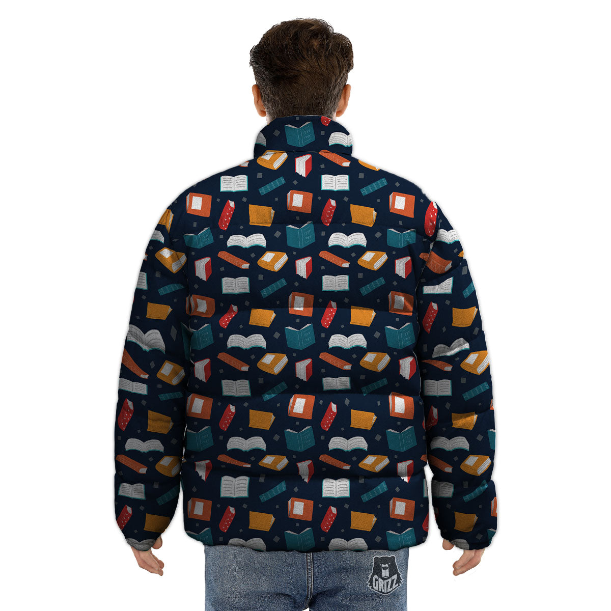 Library Reading Print Pattern Puffer Jacket-grizzshop