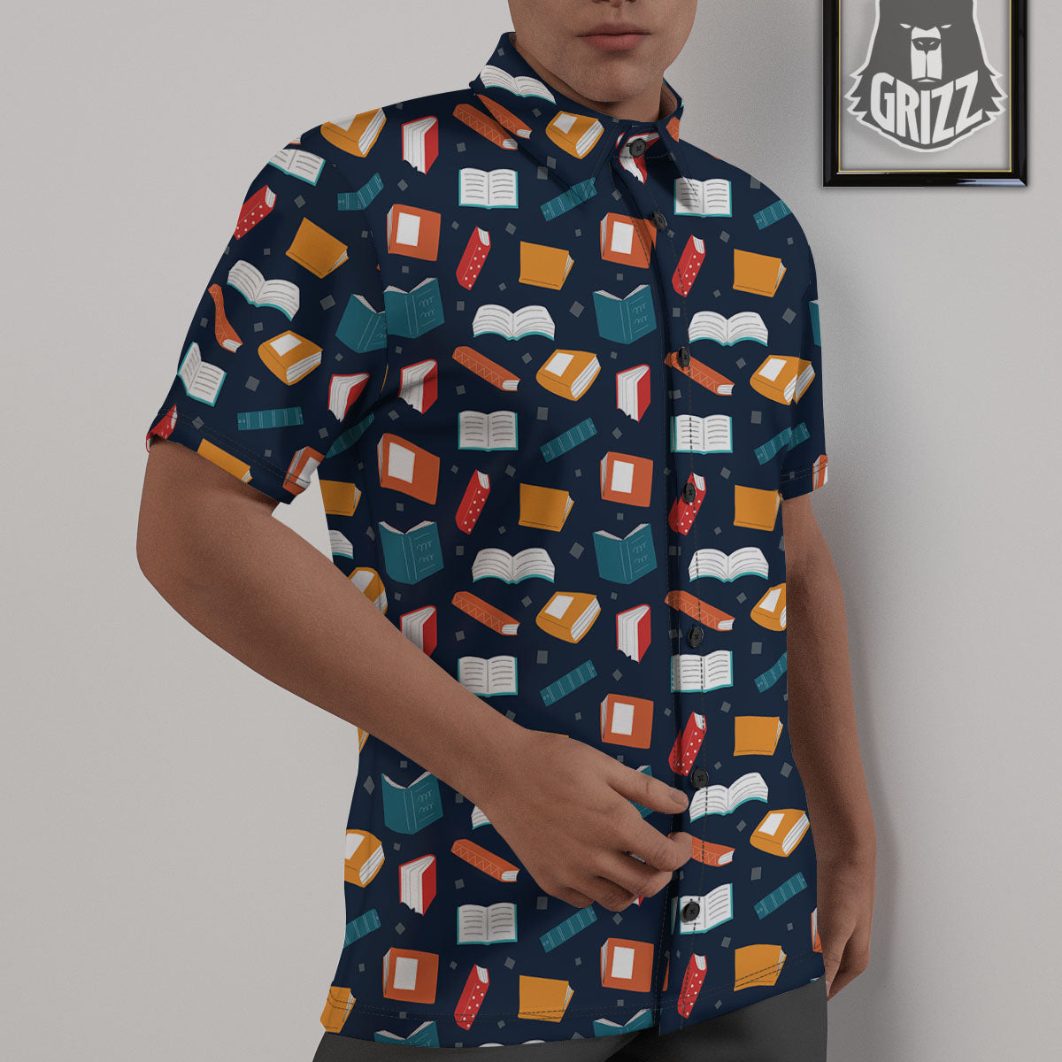 Library Reading Print Pattern Untucked Shirts-grizzshop