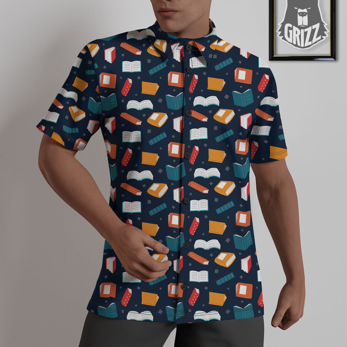 Library Reading Print Pattern Untucked Shirts-grizzshop