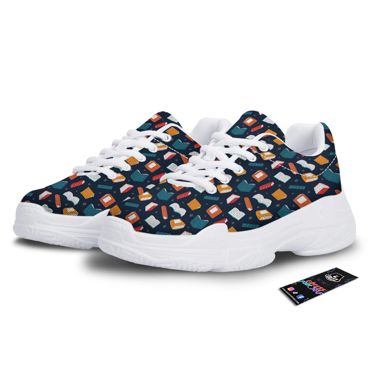 Library Reading Print Pattern White Chunky Shoes-grizzshop