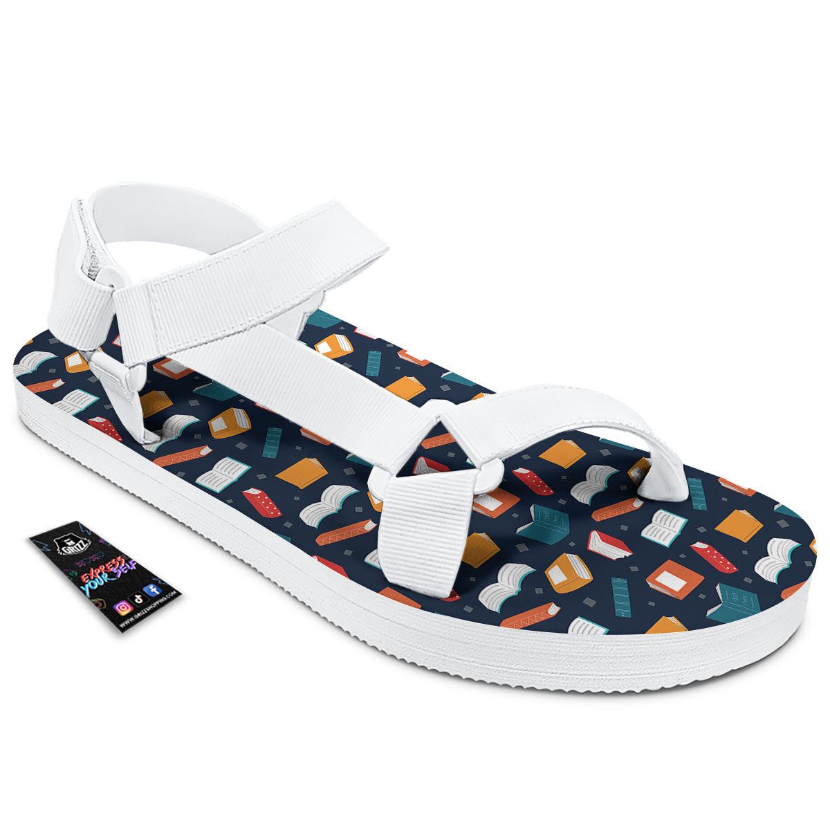 Library Reading Print Pattern White Open Toe Sandals-grizzshop