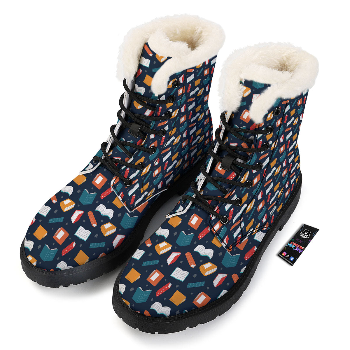Library Reading Print Pattern Winter Boots-grizzshop