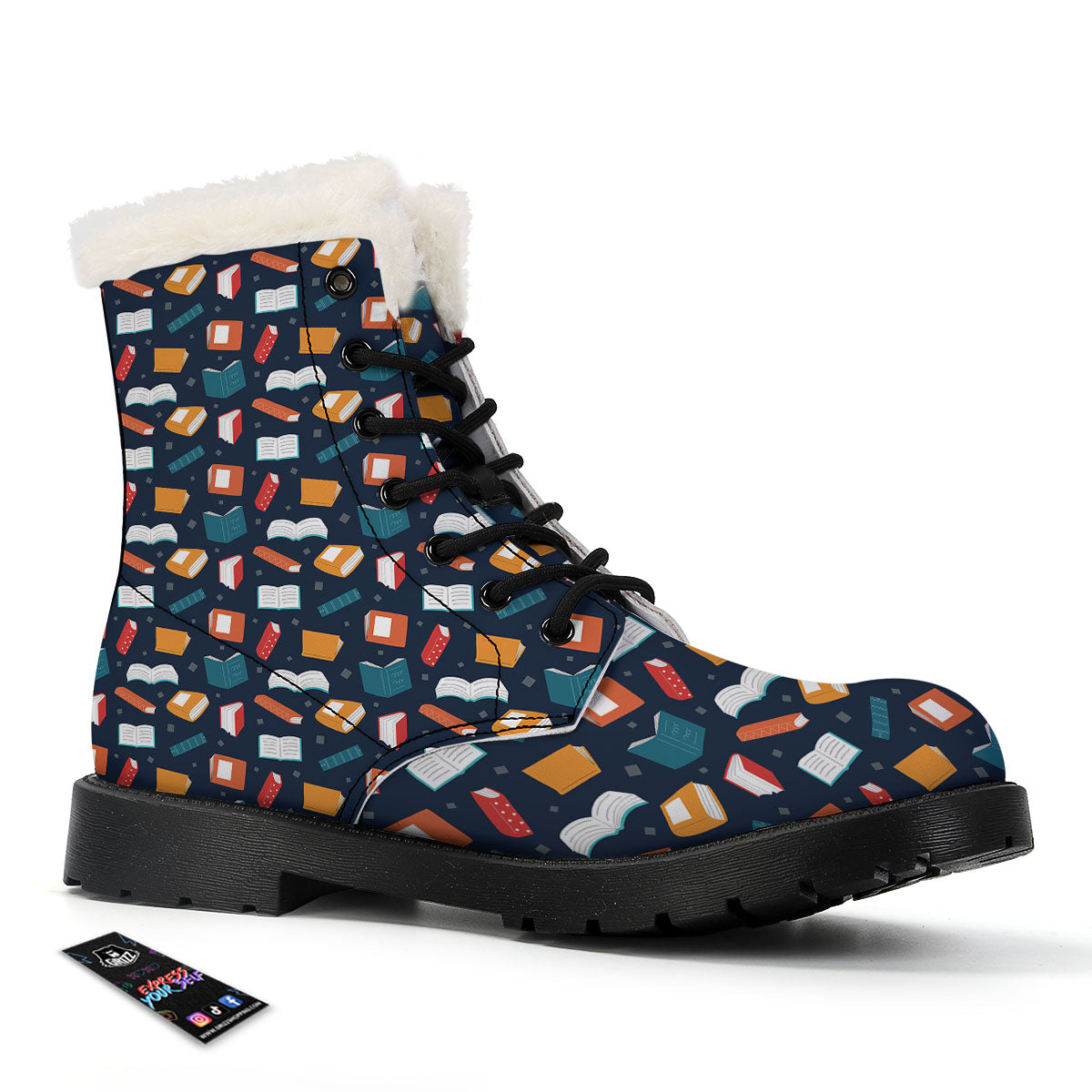 Library Reading Print Pattern Winter Boots-grizzshop