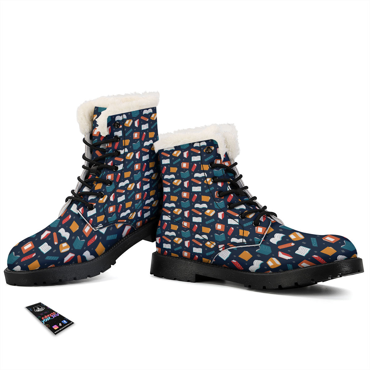 Library Reading Print Pattern Winter Boots-grizzshop